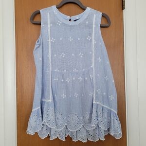 Life Stride 100% Cotton Blue Sleeveless Eyelet Top